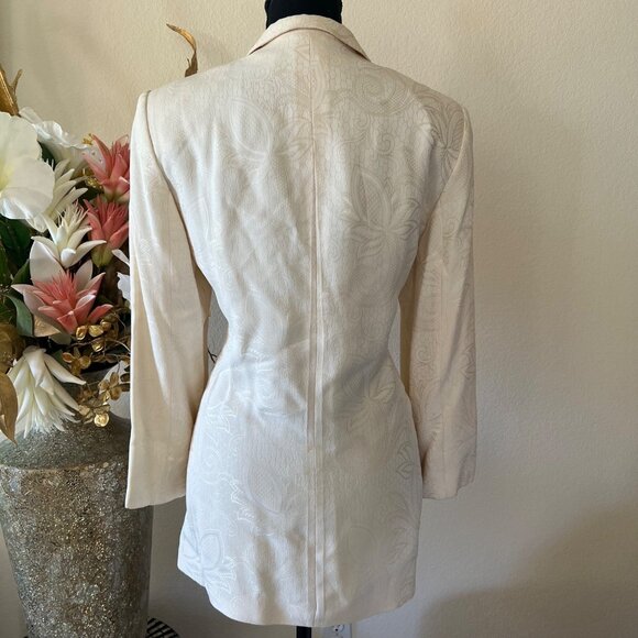 Giorgio Armani Vintage Silk Cream Elegant Floral Jacquard Fabric Blazer Medium - Picture 4 of 13